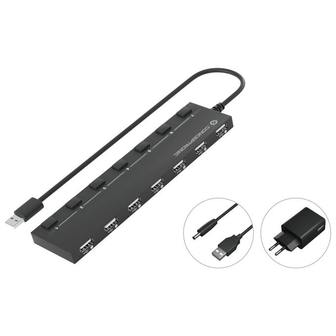 Conceptronic HUBBIES08BP Hub di Interfaccia Usb 2.0 480 Mbit-s Nero