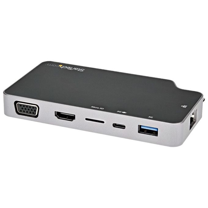 StarTech.com CDP2HVGUASPD Adattatore Multiporta USB C Convertitore USB-C a HDMI 4K o VGA con 100W Power Delivery Pass-through 2 porte 10Gbps USB Hub MicroSD GbE colore Nero e Grigio