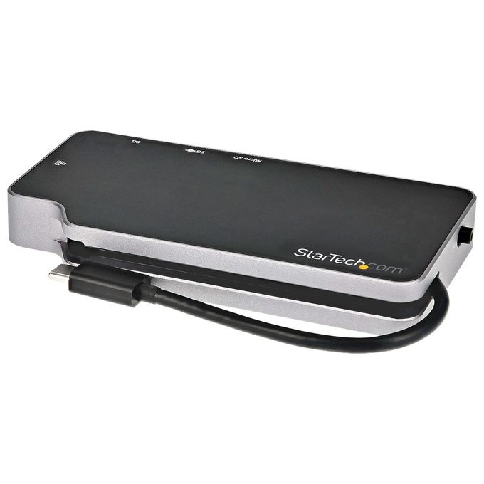 StarTech.com CDP2HVGUASPD Adattatore Multiporta USB C Convertitore USB-C a HDMI 4K o VGA con 100W Power Delivery Pass-through 2 porte 10Gbps USB Hub MicroSD GbE colore Nero e Grigio