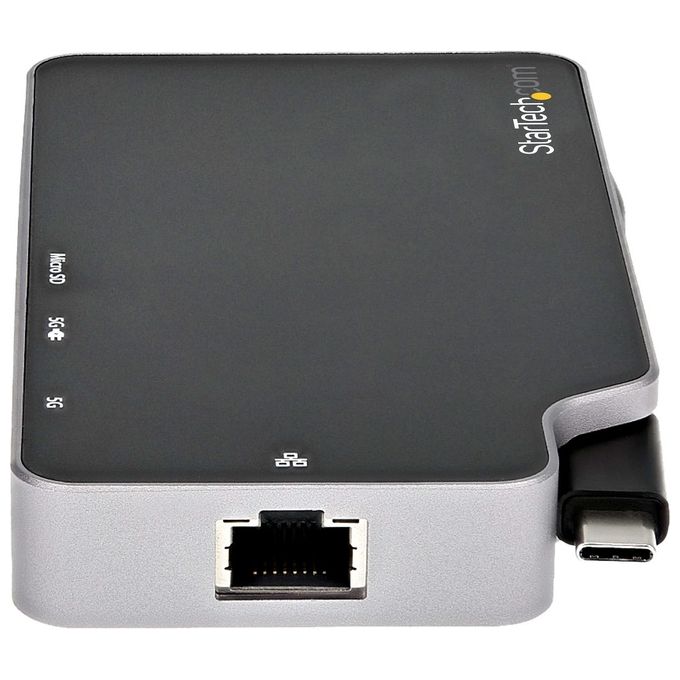 StarTech.com CDP2HVGUASPD Adattatore Multiporta USB C Convertitore USB-C a HDMI 4K o VGA con 100W Power Delivery Pass-through 2 porte 10Gbps USB Hub MicroSD GbE colore Nero e Grigio