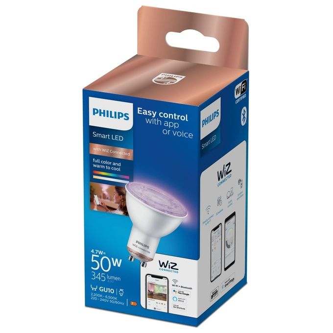 Philips 8719514372344 WiZ Faretto LED Smart GU10 PAR16 4,7 W eq 50 W RGB 345 lm Dimmerabile Wi-Fi colore Bianco
