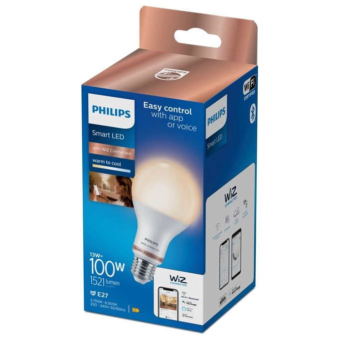 Philips 8719514372528 WiZ Lampadina Smart LED Goccia Smerigliata A67 E27 13W 1521lm Tunable White Dimmerabile colore Bianco