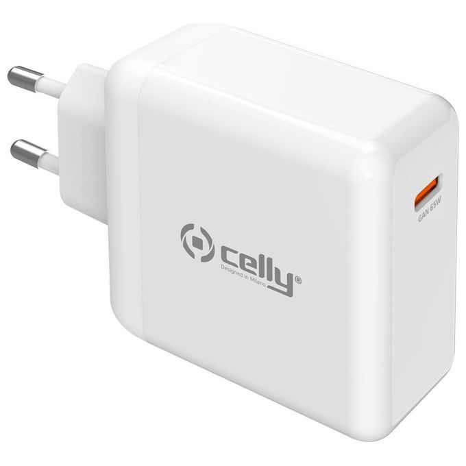 Celly TC1C65WGANWH Caricabatterie USB-C 65W GaN Power Delivery compatibile con Laptop Tablet Smartphone colore Bianco