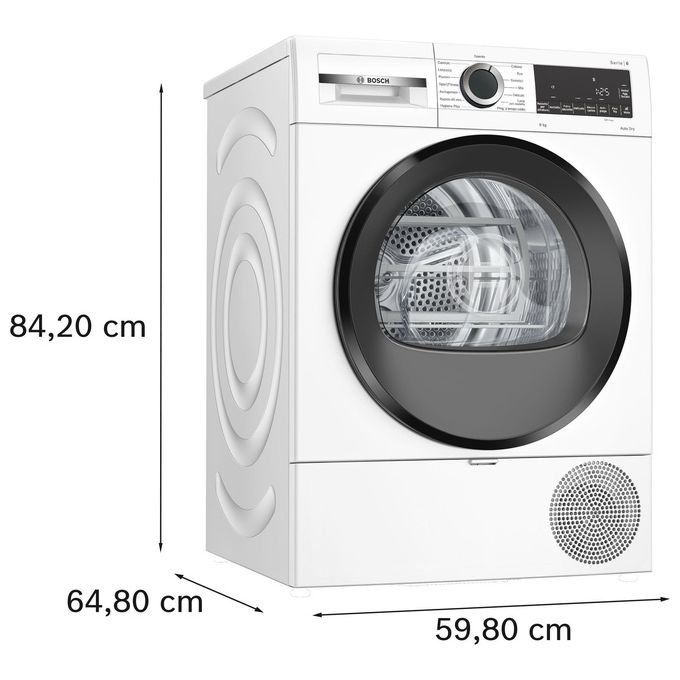 Bosch WQG233D1II Serie 6 Asciugatrice Pompa di Calore 8 Kg Classe C AutoDry 63 dB (84x59x61 cm) colore Bianco