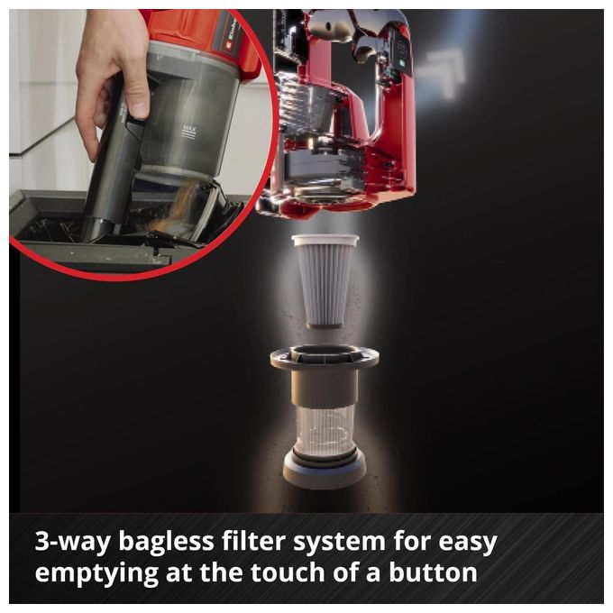 Einhell TE-SV 18 LI-SOLO Aspirapolvere a bastone 2 in 1 Senza sacchetto 0,6 L 18 V modalita' ECO BOOST colore Nero Rosso