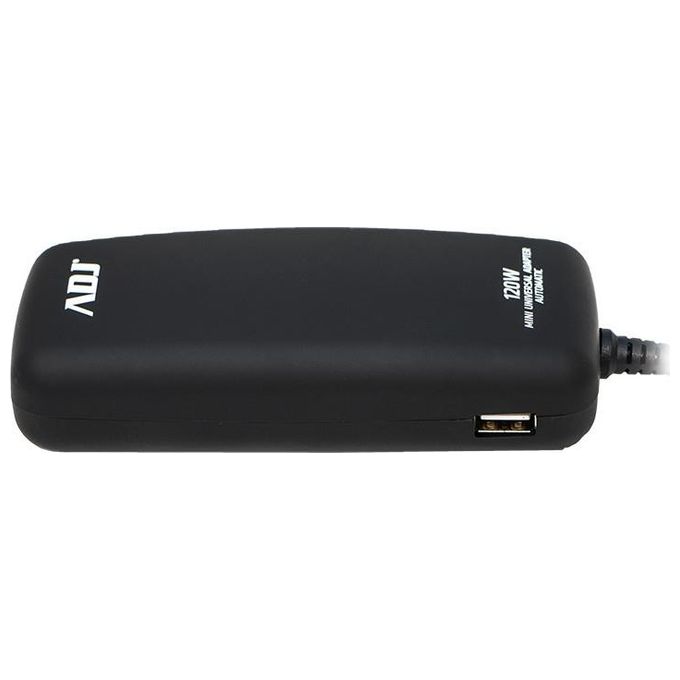 ADJ 160-00126 Alimentatore per Notebook Universale 120W 8 Connettori 3Pin Selezione Automatica Voltaggio Porta USB colore Nero