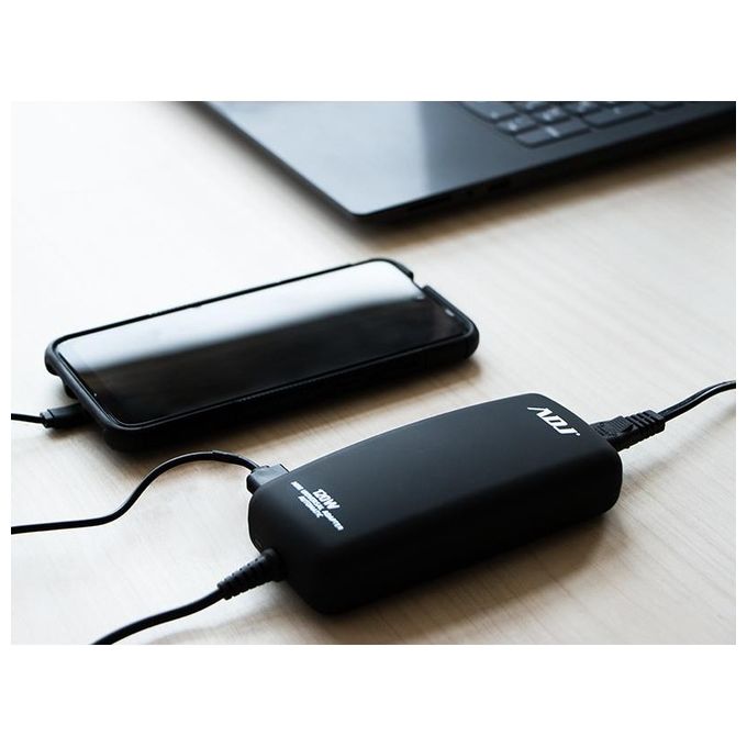 ADJ 160-00126 Alimentatore per Notebook Universale 120W 8 Connettori 3Pin Selezione Automatica Voltaggio Porta USB colore Nero
