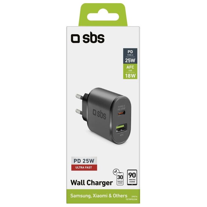 Sbs Caricatore Travel 1 x Usb di Tipo C 25W 1xUsb AFC