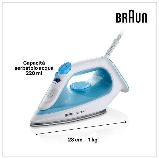 Braun TexStyle 1 Ferro da Stiro a Secco e a Vapore Ceramica 2000W Blu-Bianco