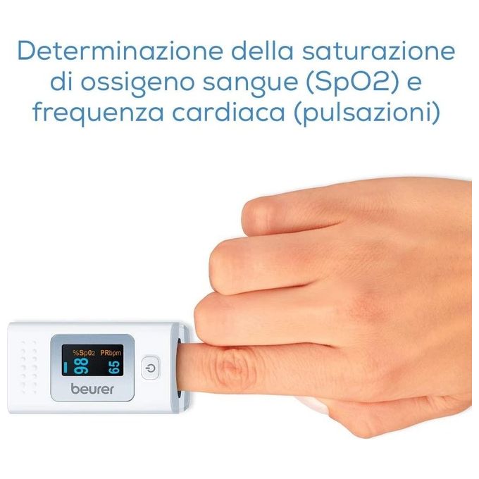 Beurer 45431 Pulsossimetro PO 35 Misurazione SpO2 e Frequenza Cardiaca Display LCD a Colori con Orientamento Automatico colore Bianco