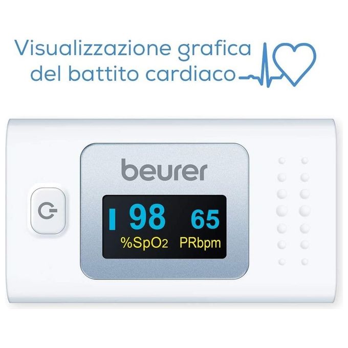 Beurer 45431 Pulsossimetro PO 35 Misurazione SpO2 e Frequenza Cardiaca Display LCD a Colori con Orientamento Automatico colore Bianco