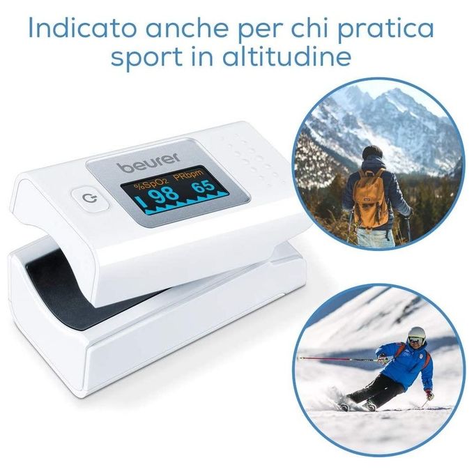 Beurer 45431 Pulsossimetro PO 35 Misurazione SpO2 e Frequenza Cardiaca Display LCD a Colori con Orientamento Automatico colore Bianco