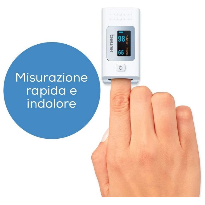 Beurer 45431 Pulsossimetro PO 35 Misurazione SpO2 e Frequenza Cardiaca Display LCD a Colori con Orientamento Automatico colore Bianco