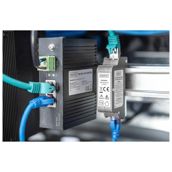 Digitus DN-95421 Protettore Sovratensioni PoE RJ45 Guida DIN 10 kV Gigabit 10-100-1000Mbps PoE++ IP40 colore Grigio