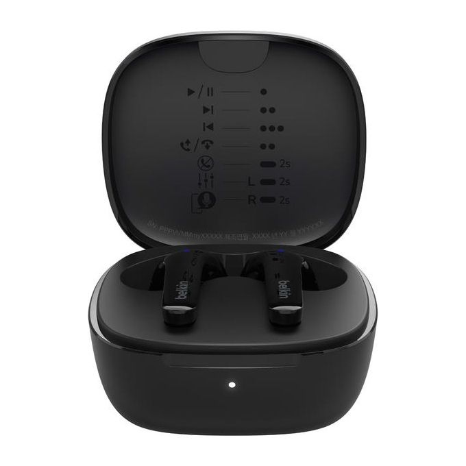 Belkin AUC010BTBK SoundForm Motion Auricolari True Wireless Cancellazione Attiva del Rumore Bluetooth 5.2 IPX5 fino a 24 ore di autonomia con custodia di ricarica wireless colore Nero