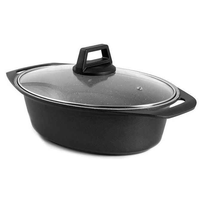 Aeternum Y0F7CV0320 Casseruola Ovale con Coperchio in Petravera Antiaderente Senza PFOA e Nickel Free Adatta a Tutti i Piani Cottura Inclusa Induzione Forno Compatibile colore Nero