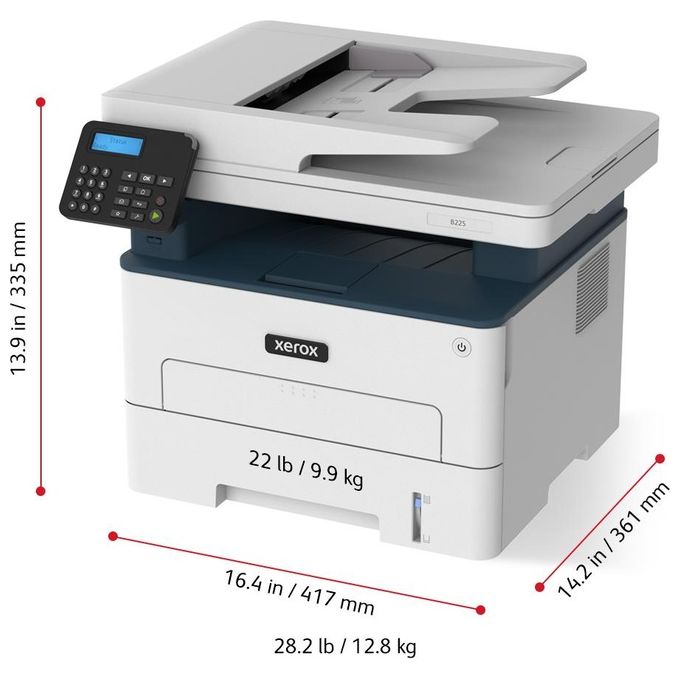 Xerox B225V_DNI Stampante Multifunzione Laser A4 Mono 34ppm Fronte Retro Wi-Fi ADF 50 fogli 250 fogli colore Bianco