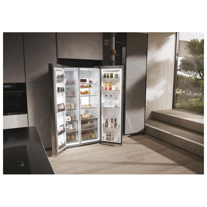 Haier HSW79F18ANMM SBS 90 Serie 7 Frigorifero Side by Side 611 L 177,5 cm Classe A 35 dB No Frost Humidity Zone Wi-Fi colore Platinum Inox