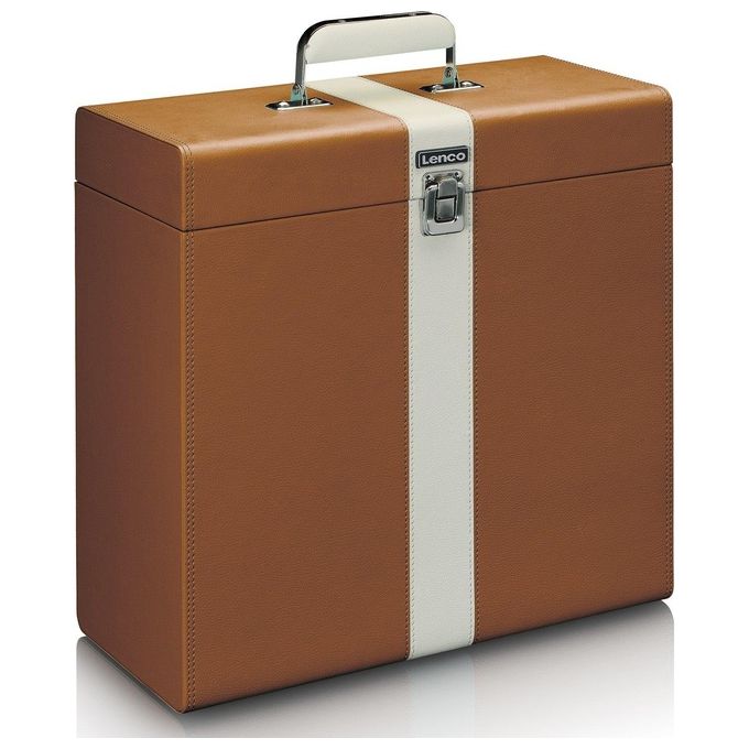 Lenco TTA-301 Classic Phono Custodia per Dischi in Vinile 30 LP Pelle Ecologica Interno in Feltro colore Marrone