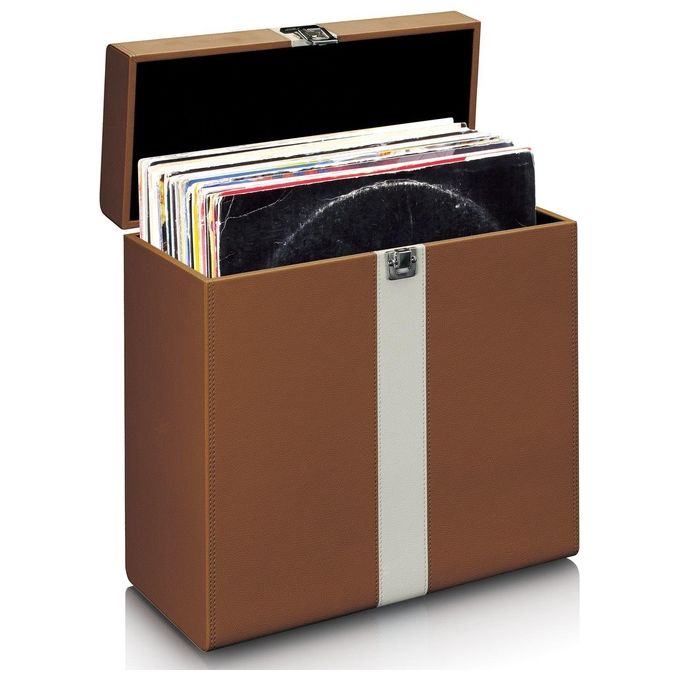 Lenco TTA-301 Classic Phono Custodia per Dischi in Vinile 30 LP Pelle Ecologica Interno in Feltro colore Marrone