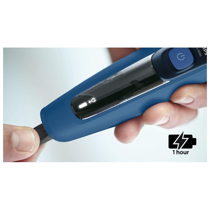 Philips S5466-17 Shaver Series 5000 Rasoio elettrico Wet and Dry rotazione 3 testine autonomia 50 min colore Nero Blu