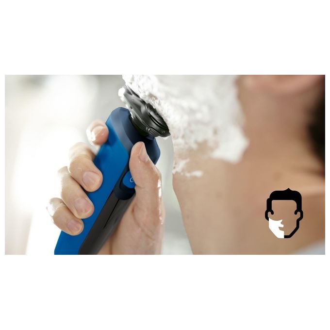 Philips S5466-17 Shaver Series 5000 Rasoio elettrico Wet and Dry rotazione 3 testine autonomia 50 min colore Nero Blu