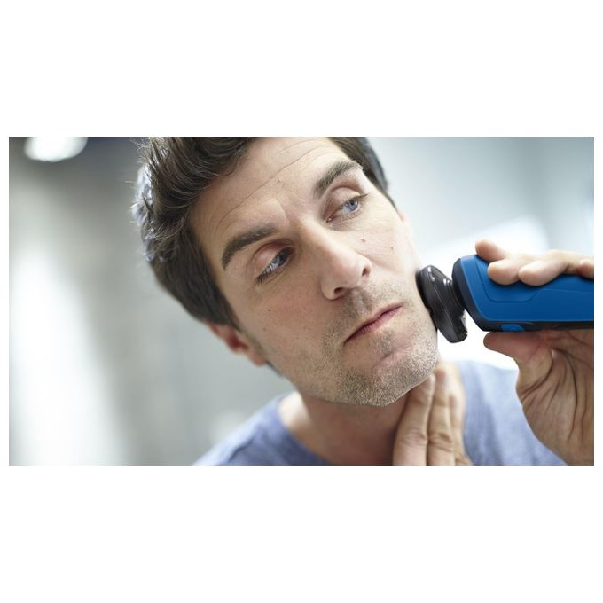 Philips S5466-17 Shaver Series 5000 Rasoio elettrico Wet and Dry rotazione 3 testine autonomia 50 min colore Nero Blu