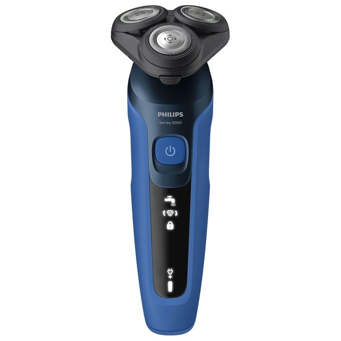 Philips S5466-17 Shaver Series 5000 Rasoio elettrico Wet and Dry rotazione 3 testine autonomia 50 min colore Nero Blu