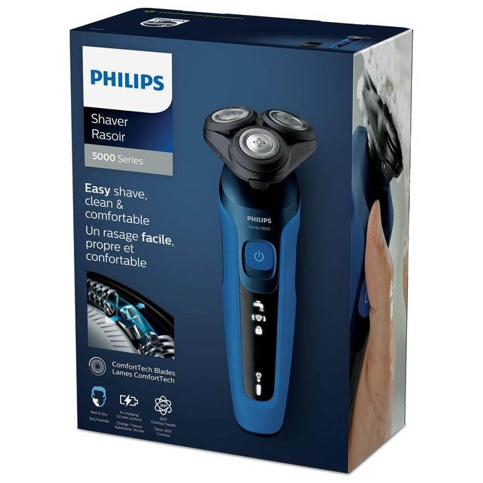 Philips S5466-17 Shaver Series 5000 Rasoio elettrico Wet and Dry rotazione 3 testine autonomia 50 min colore Nero Blu
