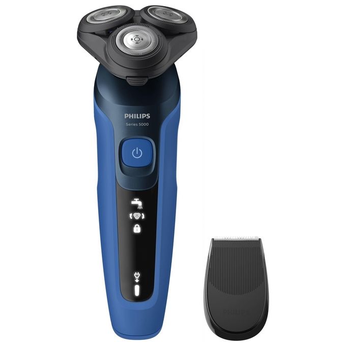 Philips S5466-17 Shaver Series 5000 Rasoio elettrico Wet and Dry rotazione 3 testine autonomia 50 min colore Nero Blu