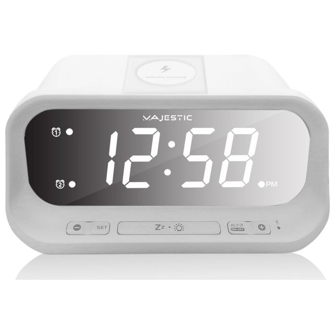 New Majestic 119236_WH SVE-236WI Sveglia digitale con display LED doppio allarme funzione snooze ricarica wireless e porta USB colore Bianco