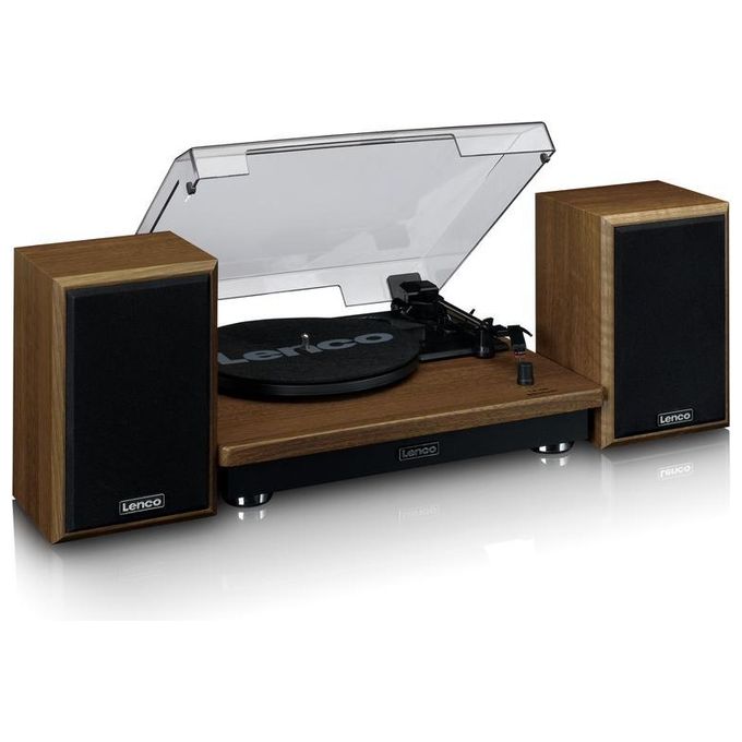 Lenco LS-100WD Giradischi a Cinghia Automatico con Altoparlanti Integrati 2x10W Bluetooth 5.0 33 45 78 rpm colore Nero Quercia