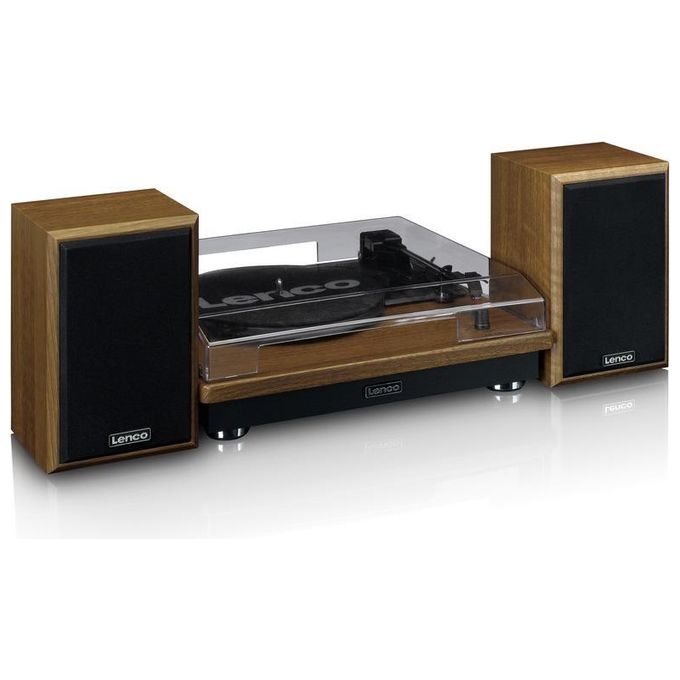 Lenco LS-100WD Giradischi a Cinghia Automatico con Altoparlanti Integrati 2x10W Bluetooth 5.0 33 45 78 rpm colore Nero Quercia