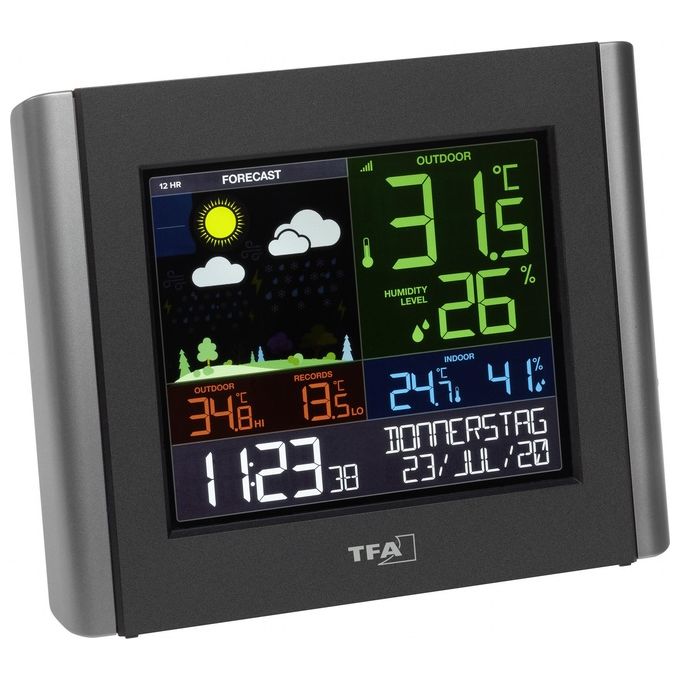 TFA 35.8000.01 VIEW METEO Stazione Meteorologica Wi-Fi con Sensore Esterno Previsioni Meteo Professionali Display a Colori con 3 Livelli di Luminosita' Allarmi Regolabili Punto di Rugiada Indice di Calore colore Nero
