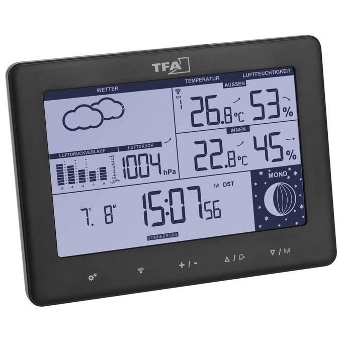 TFA Dostmann 35.1158.01 Elements Stazione Meteo Wireless Temperatura Umidita' Pressione Orologio Radiocontrollato Fase Lunare colore Nero