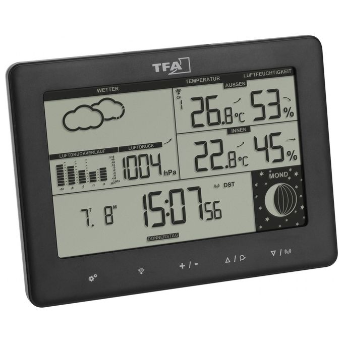 TFA Dostmann 35.1158.01 Elements Stazione Meteo Wireless Temperatura Umidita' Pressione Orologio Radiocontrollato Fase Lunare colore Nero