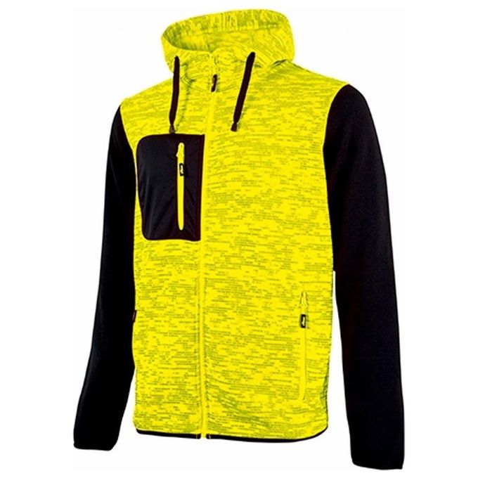 U-power WEY174YF Rainbow Felpa Full Zip Cappuccio Regolabile Pile Interno 3 Tasche con Zip Abbigliamento da Lavoro colore Giallo Fluo