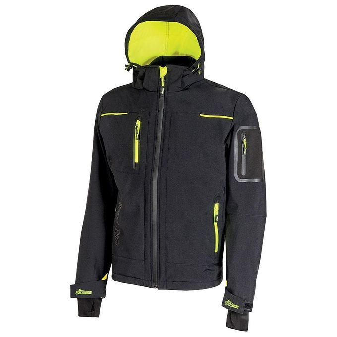 U-Power WFU187BC Space Giacca Softshell da Lavoro Antivento Impermeabile Cappuccio Staccabile Membrana U-Tex colore Nero