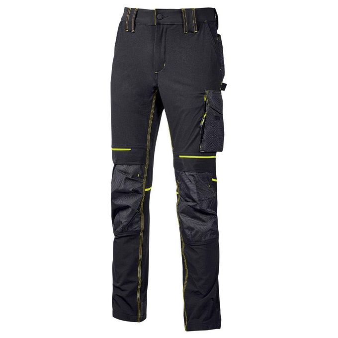 U-power WPE145BC ATOM Pantaloni da Lavoro Uomo Slim Fit Idrorepellente Traspirante con Protezione Ginocchia 90% Nylon 10% Spandex colore Nero