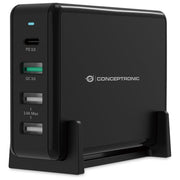 Conceptronic OZUL01B Caricatore Desktop 65 W con USB-C PD 3.0 e 3 USB-A QC 3.0 colore Nero