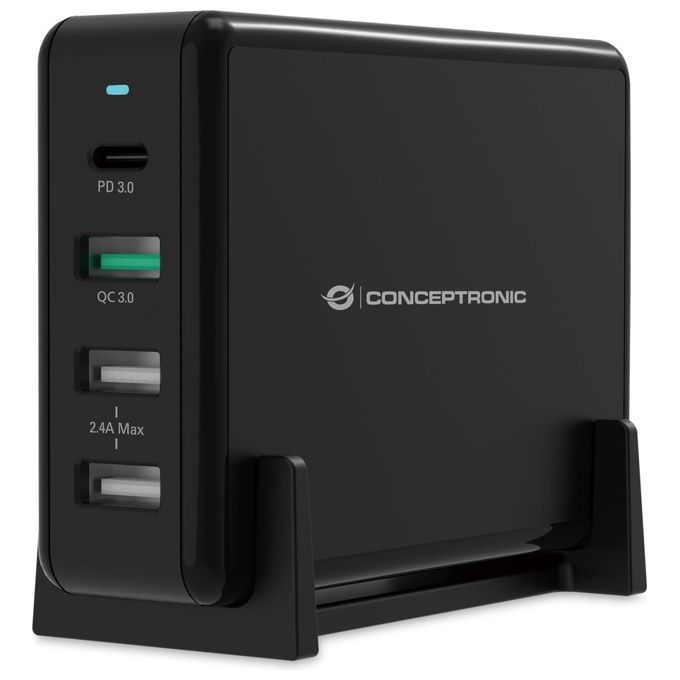 Conceptronic OZUL01B Caricatore Desktop 65 W con USB-C PD 3.0 e 3 USB-A QC 3.0 colore Nero