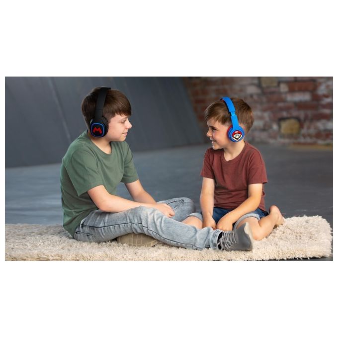 OTL Technologies SM0698 Super Mario Icon Cuffie Bluetooth Wireless Pieghevoli per Bambini 30h Bluetooth 5.0 colore Nero Blu Rosso