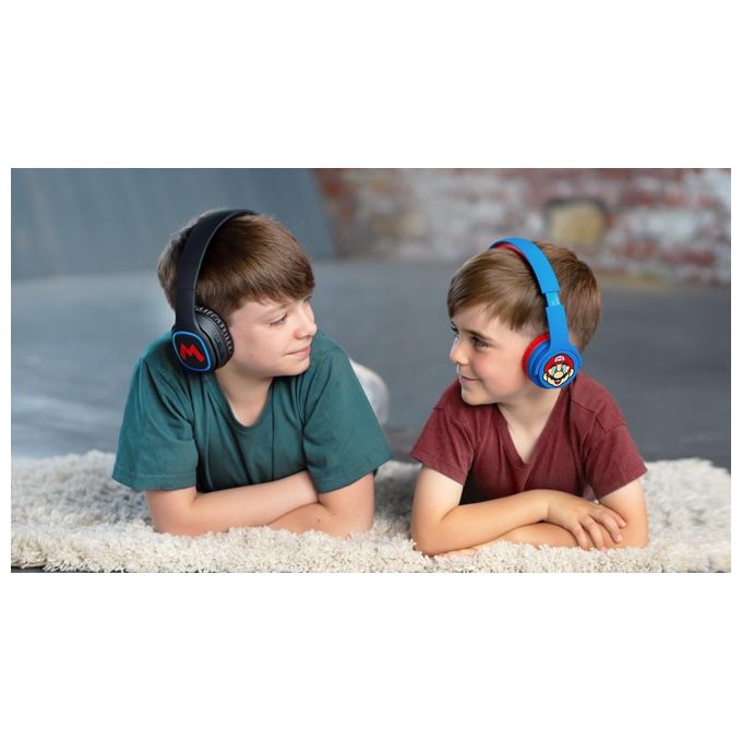 OTL Technologies SM0698 Super Mario Icon Cuffie Bluetooth Wireless Pieghevoli per Bambini 30h Bluetooth 5.0 colore Nero Blu Rosso