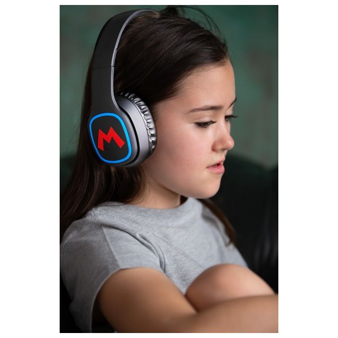 OTL Technologies SM0698 Super Mario Icon Cuffie Bluetooth Wireless Pieghevoli per Bambini 30h Bluetooth 5.0 colore Nero Blu Rosso