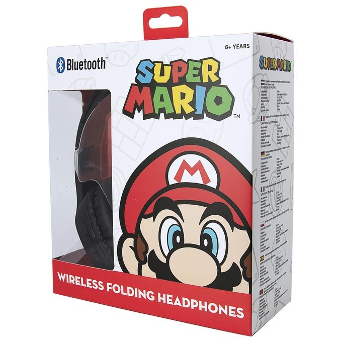 OTL Technologies SM0698 Super Mario Icon Cuffie Bluetooth Wireless Pieghevoli per Bambini 30h Bluetooth 5.0 colore Nero Blu Rosso