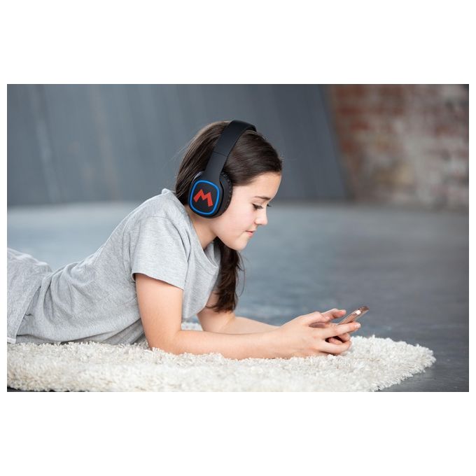 OTL Technologies SM0698 Super Mario Icon Cuffie Bluetooth Wireless Pieghevoli per Bambini 30h Bluetooth 5.0 colore Nero Blu Rosso