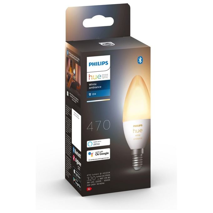 Philips Hue White Ambiance Lampadina Led B39 E14 4W Classe G  2200-6500 K