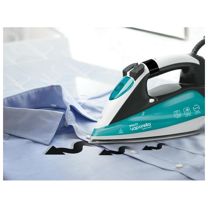 Polti PLEU0253 Vaporella Quick and Slide QS220 Ferro a Vapore 2400 W 350 ml 40 g-min Colpo Vapore 250 g Display Digitale Piastra Pro-Steam colore Verde Bianco