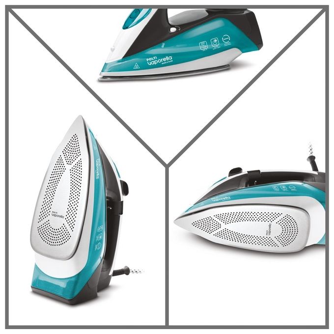 Polti PLEU0253 Vaporella Quick and Slide QS220 Ferro a Vapore 2400 W 350 ml 40 g-min Colpo Vapore 250 g Display Digitale Piastra Pro-Steam colore Verde Bianco