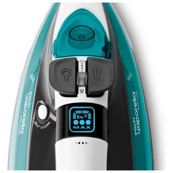 Polti PLEU0253 Vaporella Quick and Slide QS220 Ferro a Vapore 2400 W 350 ml 40 g-min Colpo Vapore 250 g Display Digitale Piastra Pro-Steam colore Verde Bianco